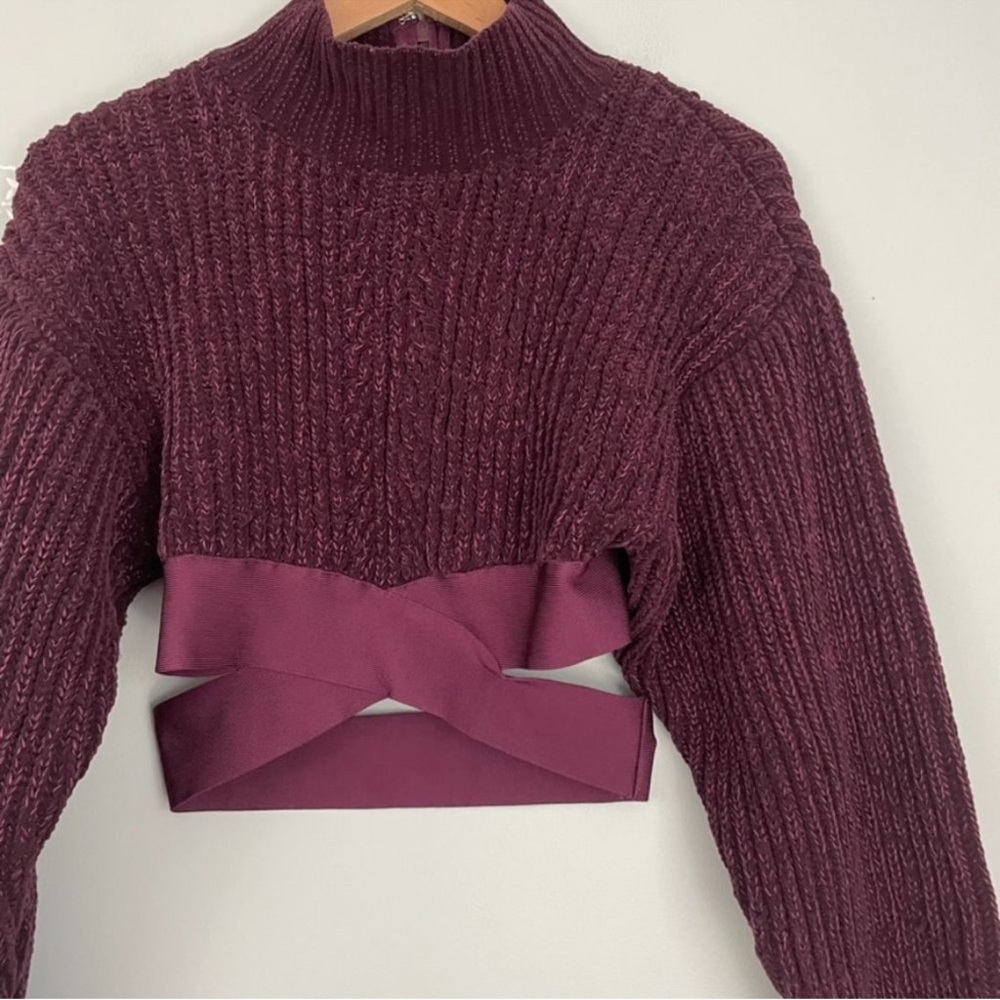 Herve Leger Paris Maroon Knit Elastic Wrap Band Crop Sweater Size Small